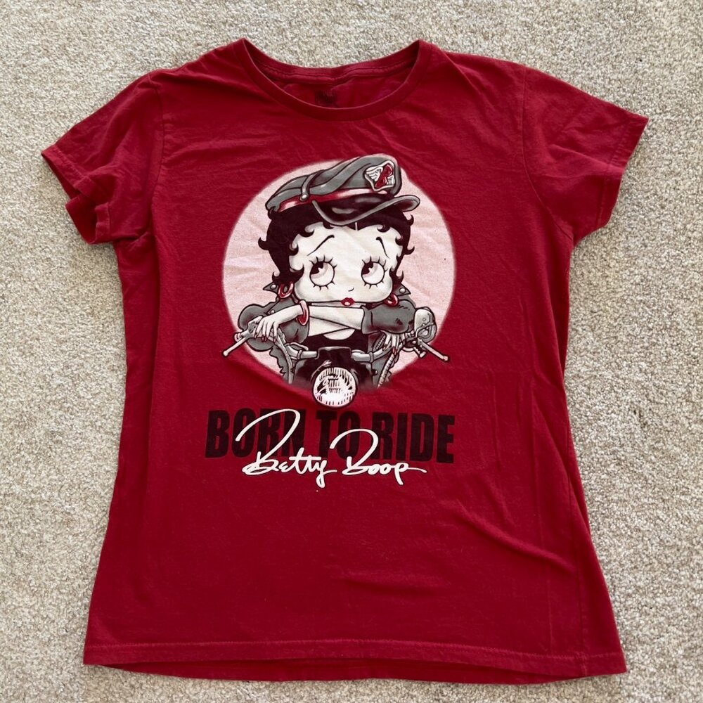 Betty Boop Born to Ride Y2K Red Cotton Fitted Graphic Tshirt M - Picture 4 of 8